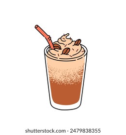 Vibrant vector illustration of a latte with whipped cream, perfect for cafes, restaurants, and coffee lovers. An excellent addition for menus, marketing materials, and decor.