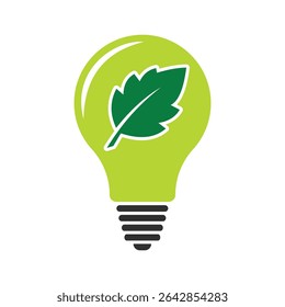 A vibrant vector illustration of a light bulb containing a green leaf, symbolizing eco-friendly energy, sustainability, and innovative environmental solutions.