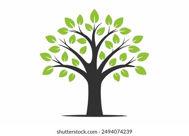  Una vibrante Ilustración vectorial de un exuberante árbol verde con ramas y hojas intrincadas, perfecto para diseños de temática natural y proyectos ecológicos.