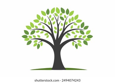  A vibrant vector illustration of a lush green tree with intricate branches and leaves, perfect for nature-themed designs and Eco-friendly projects.