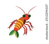 Vibrant vector illustration of a mantis shrimp, perfect for digital designs, posters, and apparel. High-quality and scalable, suitable for various creative projects.