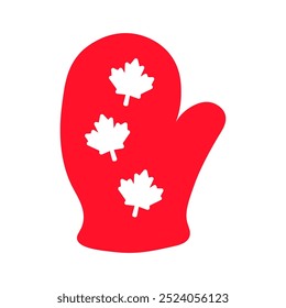 Uma ilustração vetorial vibrante de uma mitra com folhas de bordo em cores da bandeira canadense em um estilo de desenho animado plano