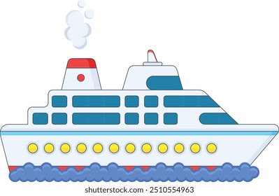 Una Ilustración vectorial vibrante de un crucero moderno, con un diseño detallado y colorido. Perfecto para su uso en proyectos relacionados con viajes, anuncios, Sitios web y más.