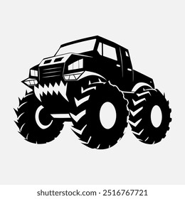 A vibrant vector illustration of a monster truck on a white background, showcasing its large wheels and bold design.