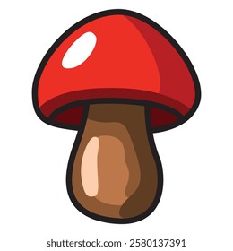 A vibrant vector illustration of a mushroom with a red cap, featuring a smooth, rounded top adorned with white spots and a sturdy beige stem.