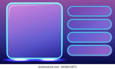 Vibrant vector illustration of a neon game show interface with glowing elements and a futuristic color palette