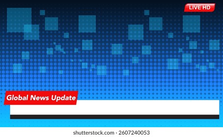 A vibrant vector illustration for news broadcasts, featuring a blue digital background and bold text elements for updates
