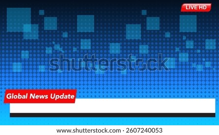 A vibrant vector illustration for news broadcasts, featuring a blue digital background and bold text elements for updates