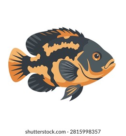 A vibrant vector illustration of an orange and black tiger oscar fish shown from a side profile view on a clean white background.