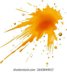 Vibrant vector illustration of an orange paint splash with dynamic lines and droplets, showcasing energetic movement and vivid color