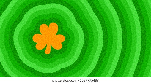 A vibrant vector illustration of an orange shamrock centered on a dynamic green ripple background, symbolizing luck and Irish heritage.