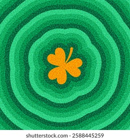 A vibrant vector illustration of an orange shamrock centered on a textured green ripple background, symbolizing luck and Irish heritage.