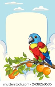 Vibrant vector illustration of a parrot with oranges