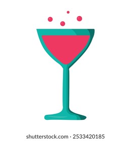 A vibrant vector illustration of a party glass with sparkling beverage in joyful cartoon style. A lively music festival or celebration with joyous atmosphere. Music cafe or club decoration