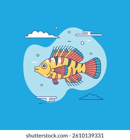 ​A vibrant vector illustration of a Peacock Bass, showcasing its striking colors and distinctive markings.