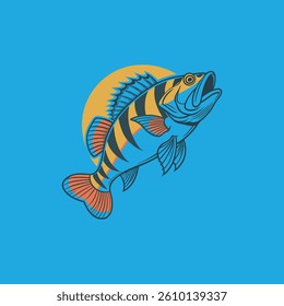 ​A vibrant vector illustration of a Peacock Bass, showcasing its striking colors and distinctive markings.