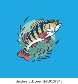 ​A vibrant vector illustration of a Peacock Bass, showcasing its striking colors and distinctive markings.