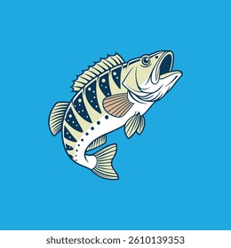 ​A vibrant vector illustration of a Peacock Bass, showcasing its striking colors and distinctive markings.
