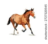 Vibrant vector illustration of a powerful brown horse galloping with energy. Perfect for equestrian designs, logos, and animal-themed projects.