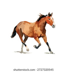 Lebendige Vektorgrafik eines kräftigen braunen Pferdes, das mit Energie galoppiert. Perfekt für Reitsportdesigns, Logos und Tierprojekte.