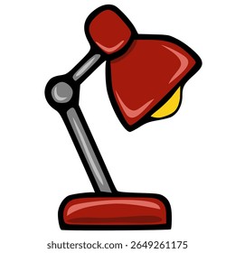 A vibrant vector illustration of a red desk lamp with a yellow bulb, showcasing a cartoonish style and bold outlines.