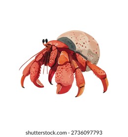 Vibrant vector illustration of a red hermit crab, a fascinating marine animal. Ideal for educational content, ocean life, and summer designs.