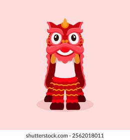 A vibrant vector illustration of a red Lion Dance character, symbolizing good luck, prosperity, and happiness. Perfect for Chinese New Year celebrations, cultural events, and festive designs