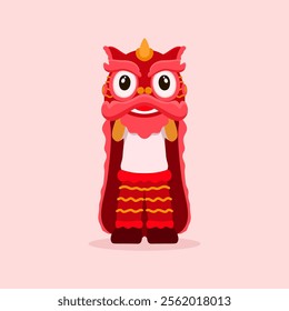 A vibrant vector illustration of a red Lion Dance character, symbolizing good luck, prosperity, and happiness. Perfect for Chinese New Year celebrations, cultural events, and festive designs