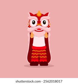 A vibrant vector illustration of a red Lion Dance character, symbolizing good luck, prosperity, and happiness. Perfect for Chinese New Year celebrations, cultural events, and festive designs