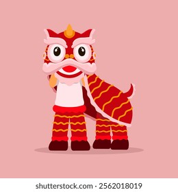 A vibrant vector illustration of a red Lion Dance character, symbolizing good luck, prosperity, and happiness. Perfect for Chinese New Year celebrations, cultural events, and festive designs