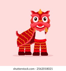 A vibrant vector illustration of a red Lion Dance character, symbolizing good luck, prosperity, and happiness. Perfect for Chinese New Year celebrations, cultural events, and festive designs