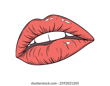 Vibrant Vector Illustration of Red Lips with Bite Gesture