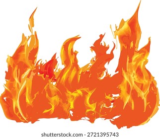 Lebhafte Vektorgrafik von rotem und orangefarbenem Feuer, weißer Hintergrund
