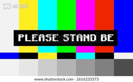 A vibrant vector illustration of a retro TV test pattern with bold colors and pixelated text, ideal for media projects