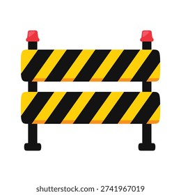 Vibrant Vector Illustration Road Construction Barrier with Hazard Stripes and Warning Lights