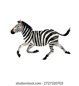 Lebendige Vektorgrafik eines laufenden Zebras, das seine ikonischen schwarz-weißen Streifen zeigt. Ideal für pädagogische Inhalte, Safari-Themen und Tierdesigns.
