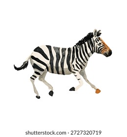Lebendige Vektorgrafik eines laufenden Zebras, perfekt für Kinderbücher, Lehrmaterialien oder Grafikdesign mit Safari-Thema. Dynamische Tierkunst.