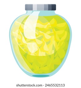 Vibrant vector illustration of a sealed glass jar full of yellow pickled cucumbers