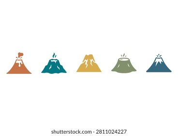A vibrant vector illustration set featuring five stylized volcanoes, each showcasing different volcanic states—from explosive eruptions with lava bursts to dormant peaks with smoke plumes. Perfect for geology projects, educational materials, natural disaster graphics, and creative design assets. #VolcanoIcons #VectorIllustration #EruptionDesign #LavaFlow #GeologyGraphics #NatureSymbols #DisasterArt #EducationalVectors #CreativeDesign #MinimalIcons #ColorfulGraphics