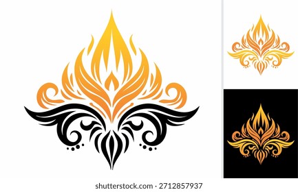 Un vibrante conjunto de Ilustración vectorial de llamas de fuego naranja y amarillo, símbolos de calor, peligro y pasión