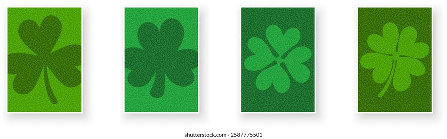 A vibrant vector illustration of shamrocks and four-leaf clovers in green hues, symbolizing luck and St. Patrick’s Day.