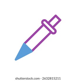 Ilustración vectorial vibrante muestra un gotero estilizado en tonos azules y púrpuras brillantes