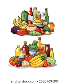 Cute vector illustration of various shopping or grocery items from