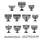 A vibrant vector illustration showcasing a diverse set of menorahs, each uniquely designed to celebrate the Hanukkah tradition