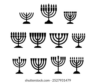 Eine lebendige Vektorgrafik, die eine vielfältige Reihe von Menoras zeigt, die jeweils einzigartig entworfen wurden, um die Hanukka-Tradition zu feiern