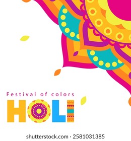 A vibrant vector illustration showcasing elements of Holi festival, designed in a colorful geometric style. Isolated on a white background, suitable for posters, banners, or festive decor.