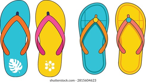 A vibrant vector illustration showcasing four flip flops in alternating colors, presented as a distinctive silhouette style.