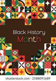 A vibrant vector illustration showcasing a heart-shaped design for Black History Month, featuring colorful patterns and silhouettes, ideal for educational themes.