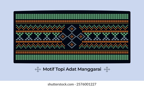 A vibrant vector illustration showcasing the Manggarai traditional hat motif, featuring a geometric diamond pattern with harmonious color combinations