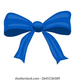 A vibrant vector illustration of a single, bold blue ribbon bow, meticulously detailed with subtle shading and a glossy texture, ideal for festive designs or gift wrapping imagery.